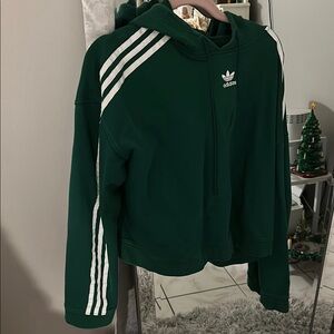 Adidas Green Hoodie with White Stripes